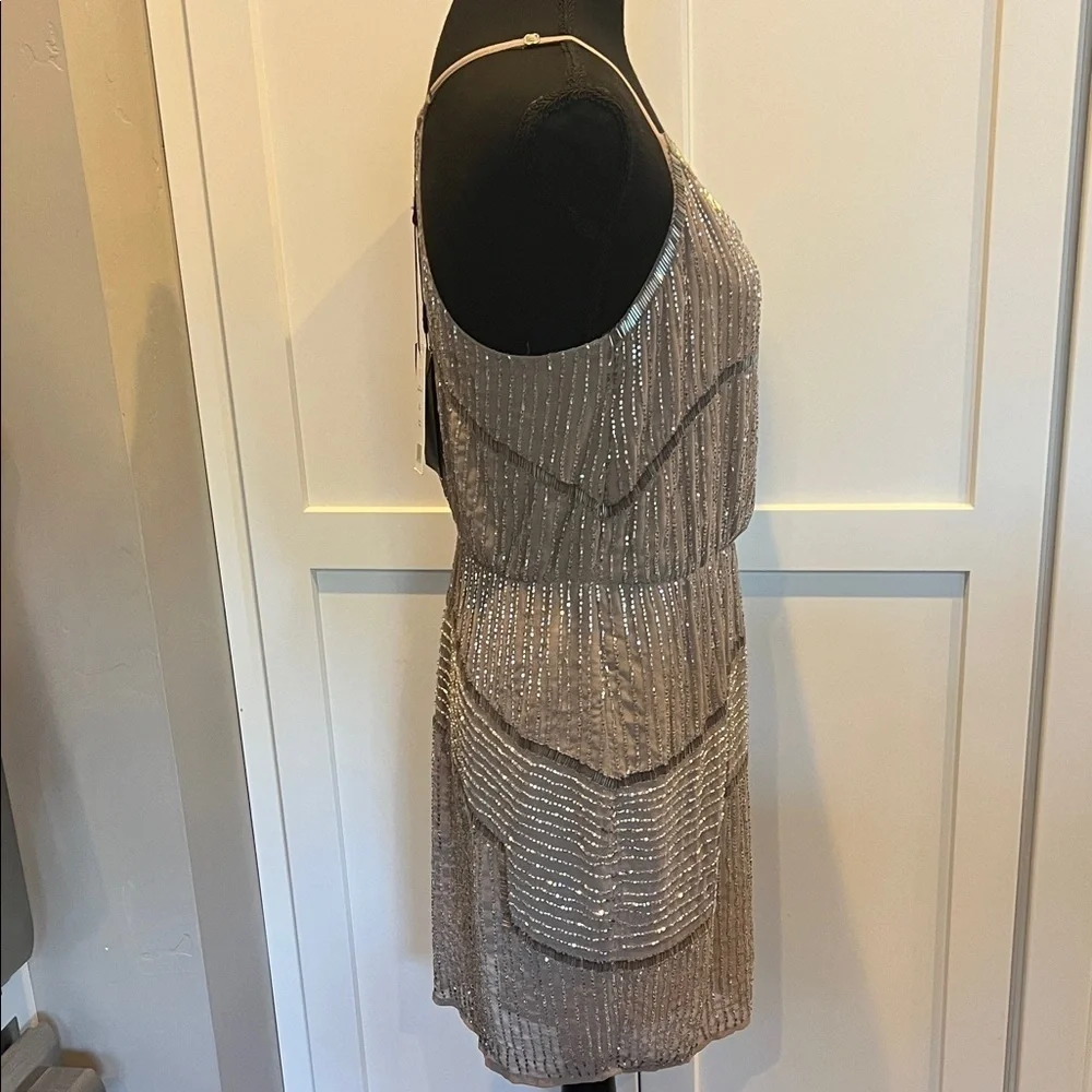 NWT W118 by Walter Baker Beaded Taupe Brown Backless Destiny Dress Size 4 - Picture 11 of 16